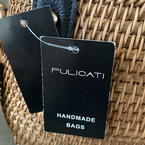 PULICATI Hand Crafted NWT Leather Trim Rattan Satchel Women's Bag - Picture 6 of 10